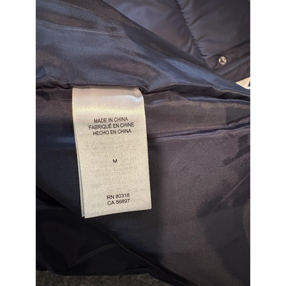 Lucky Brand Jacket Mens Medium Navy Puffer Quilted Faux Leather Yoke Snap Front - Picture 7 of 11